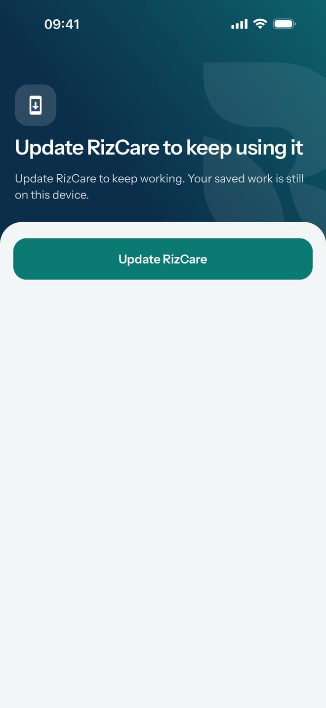 Update RizCare to keep using it, with the Update RizCare button.