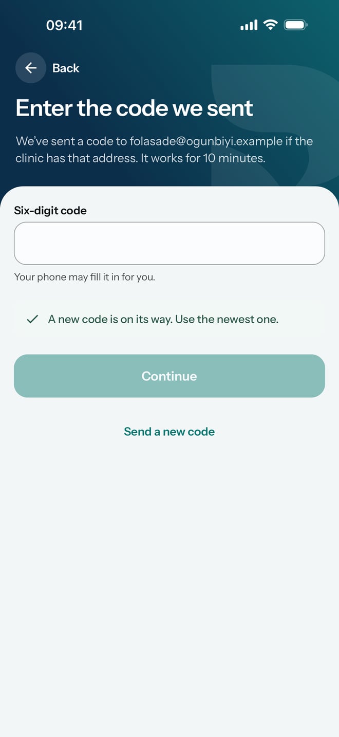Enter the code we sent, saying a new code is on its way and to use the newest one.