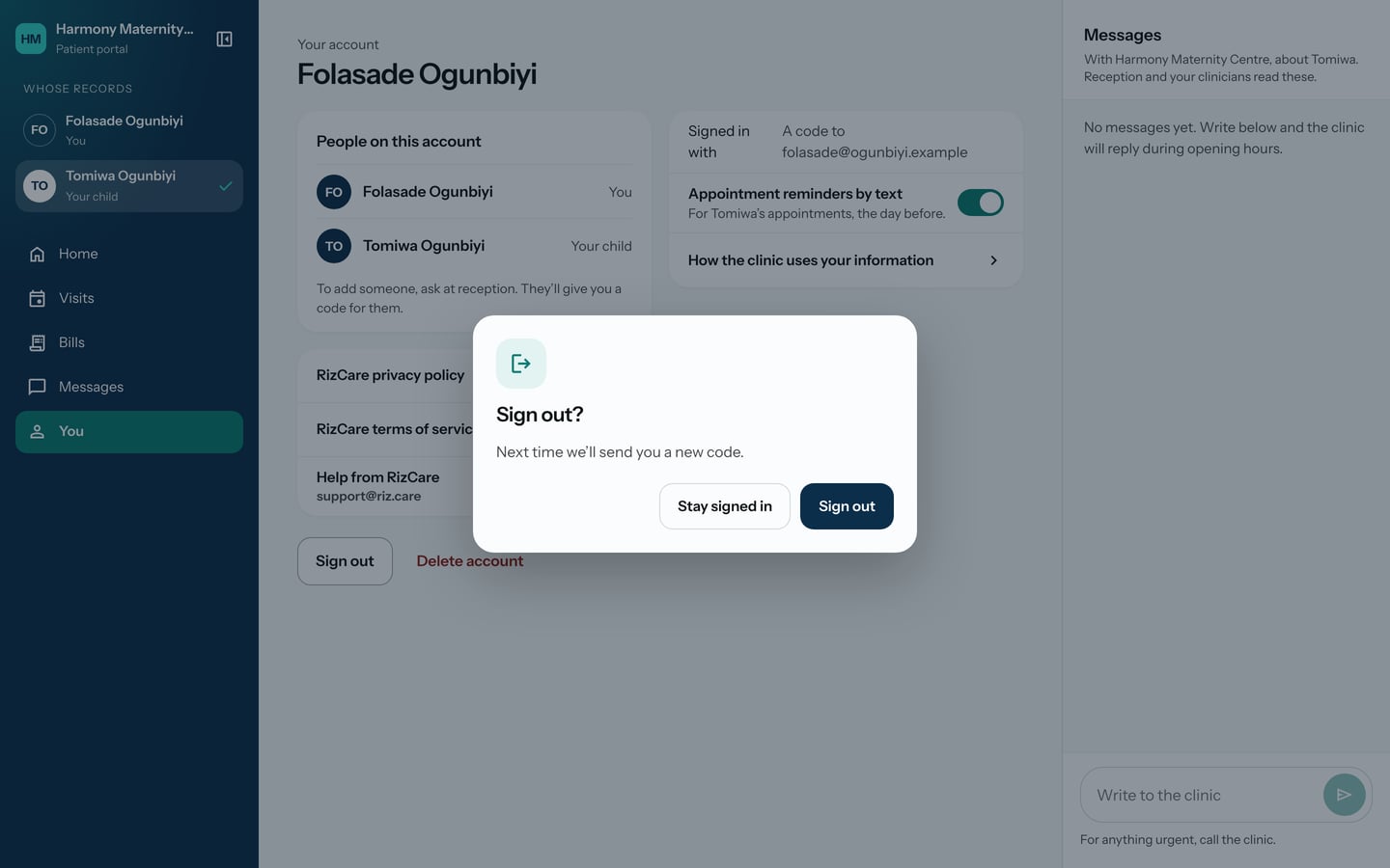 Sign out? Next time we'll send you a new code, with Stay signed in and Sign out.
