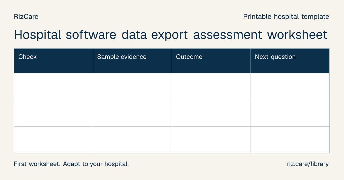 Blank worksheet: Hospital software data export assessment worksheet