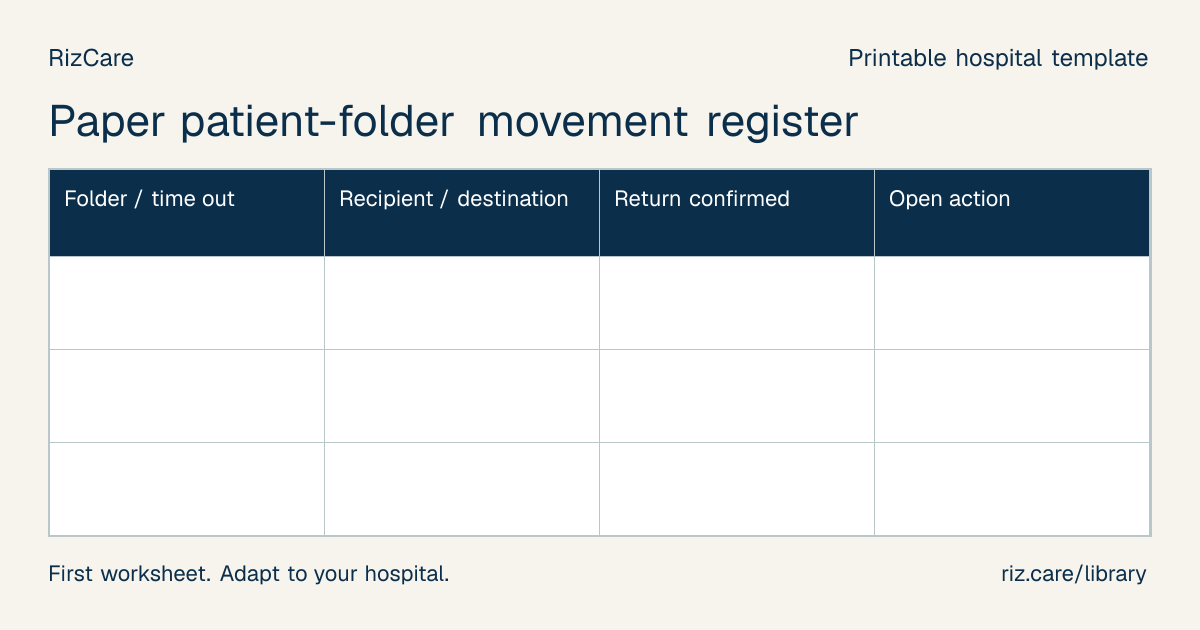 Blank worksheet: Paper patient-folder movement register
