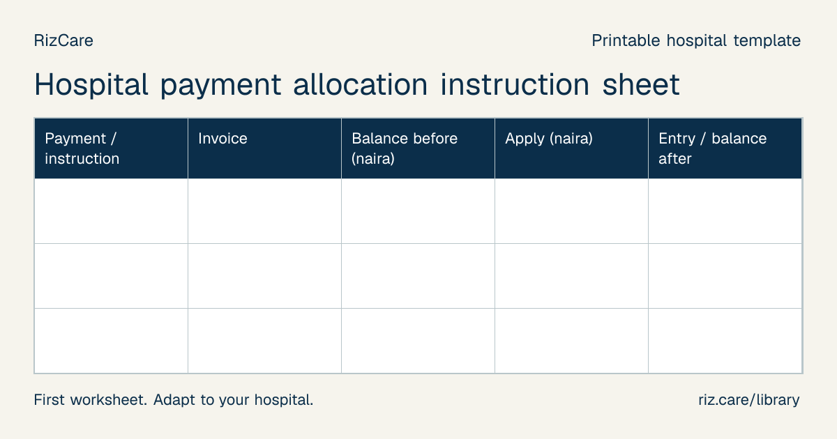 Blank worksheet: Hospital payment allocation instruction sheet