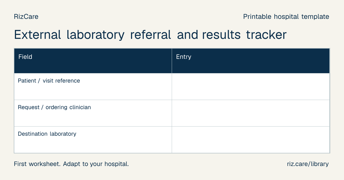 Blank worksheet: External laboratory referral and results tracker