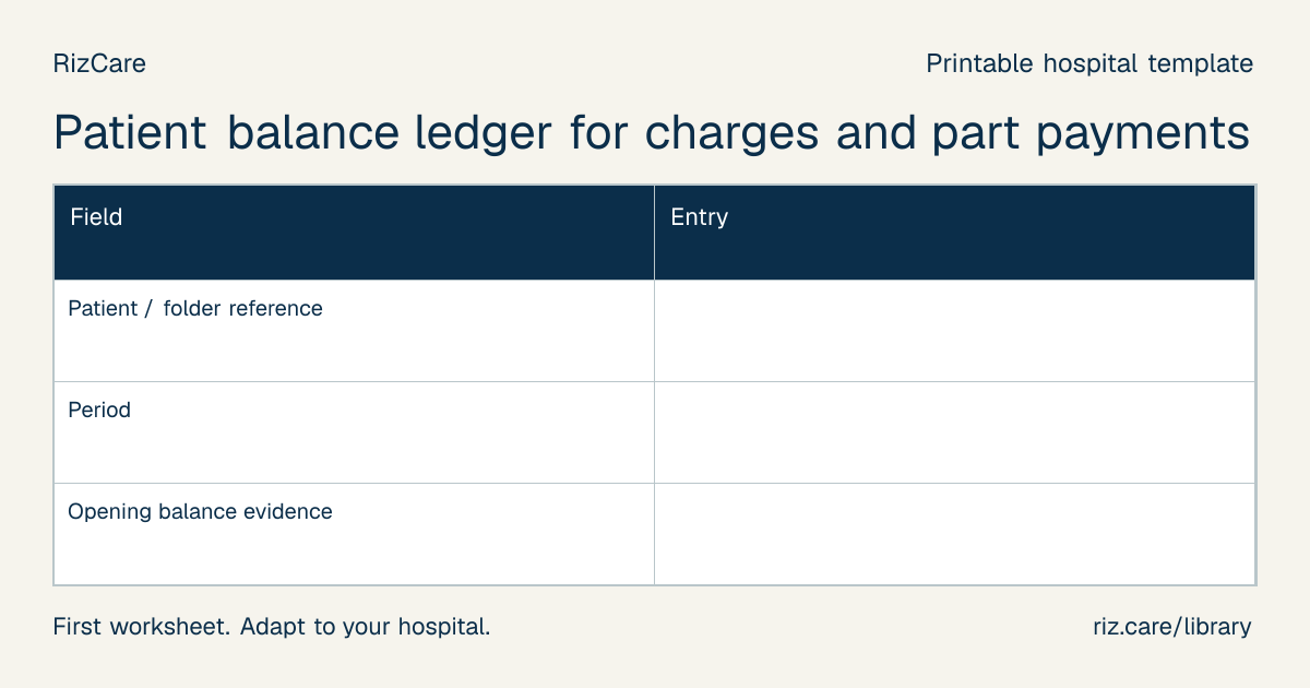 Blank worksheet: Patient balance ledger for charges and part payments